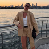 LIZAKOSHT  -  V-neck Ribbon Blazer Coat For Women Loose Solid Long Sleeve Buttons Office Lady Top Elegant Female Office Suit Jacket 2025